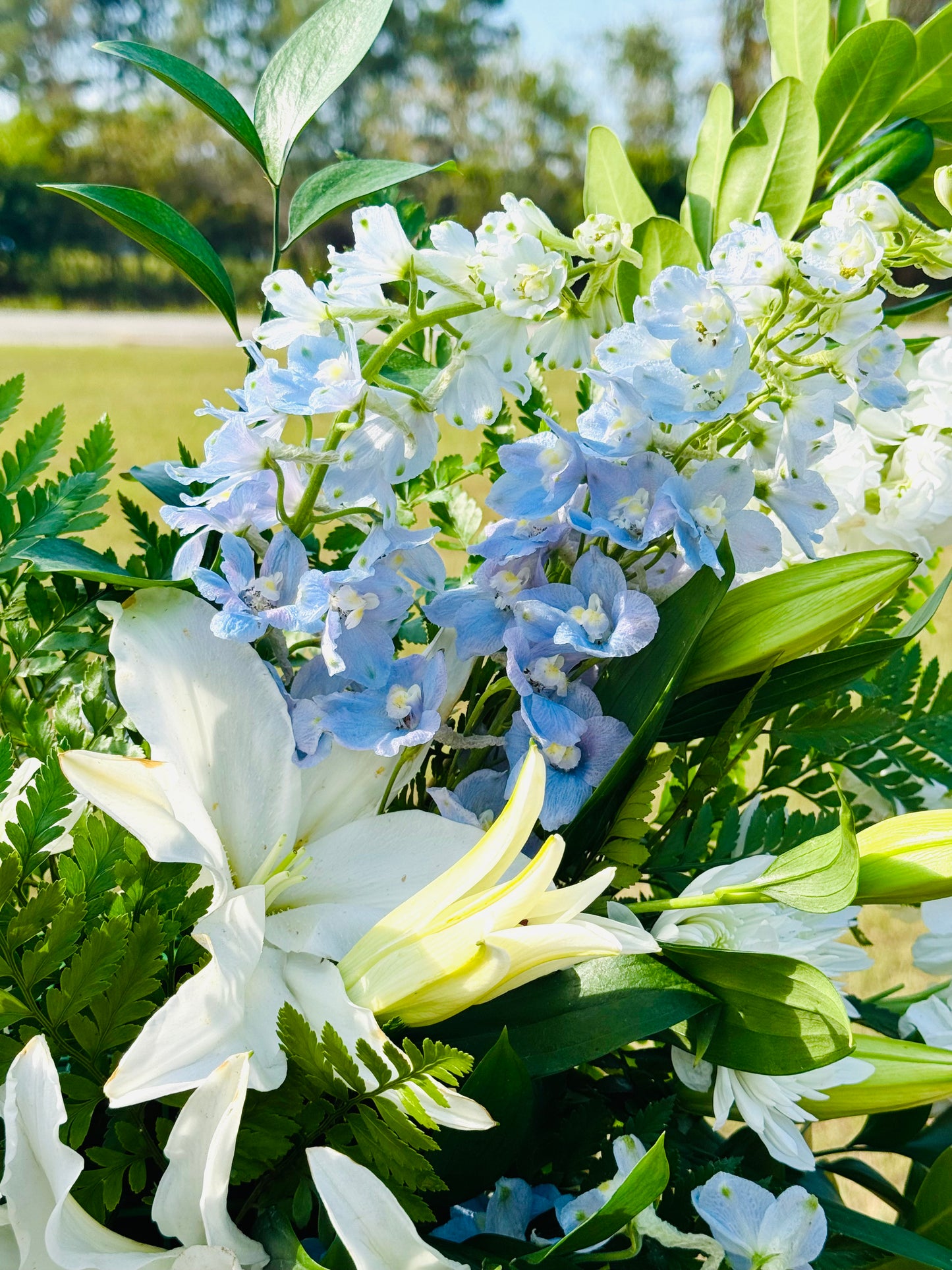 Floral Standing Spray Blues | Wagener Salley Funeral Flowers