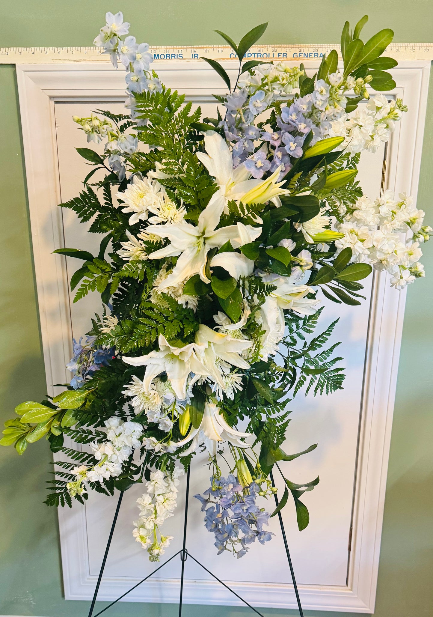 Floral Standing Spray Blues | Wagener Salley Funeral Flowers