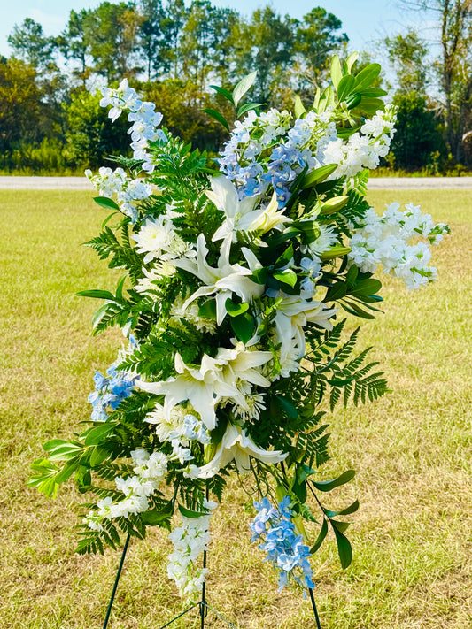 Floral Standing Spray Blues | Wagener Salley Funeral Flowers