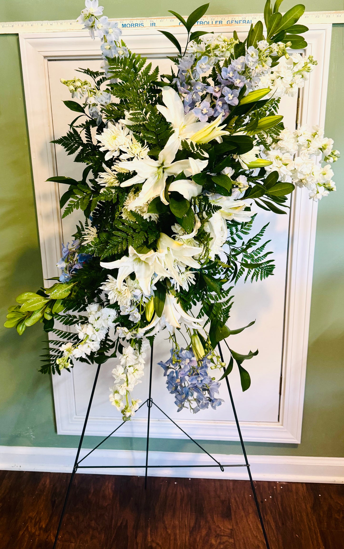 Floral Standing Spray Blues | Wagener Salley Funeral Flowers