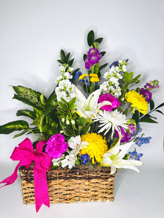 Mixed Garden Basket | North SC Funeral Flowers